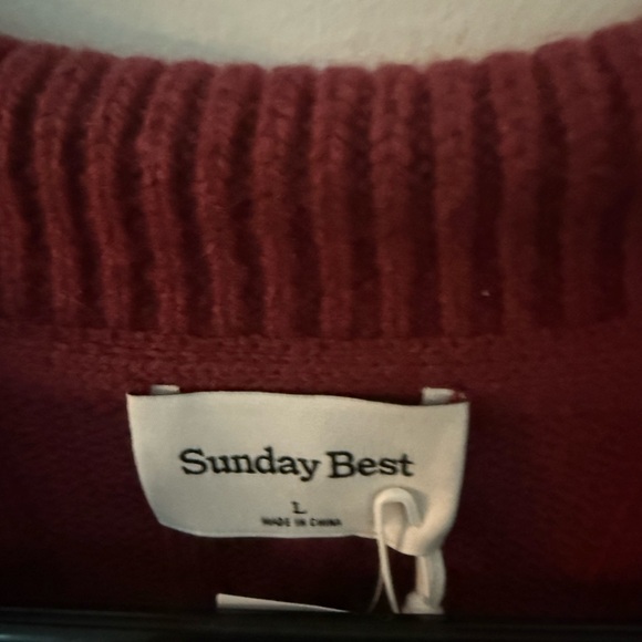 NWT Aritzia Sunday Best V-Neck Cable Knit Sweater in Spiced Burgundy - Picture 5 of 7